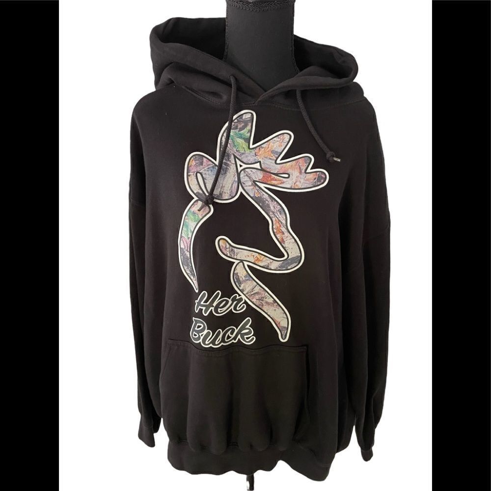 THREE Layer Cross “Her Buck” graphic black hoodie